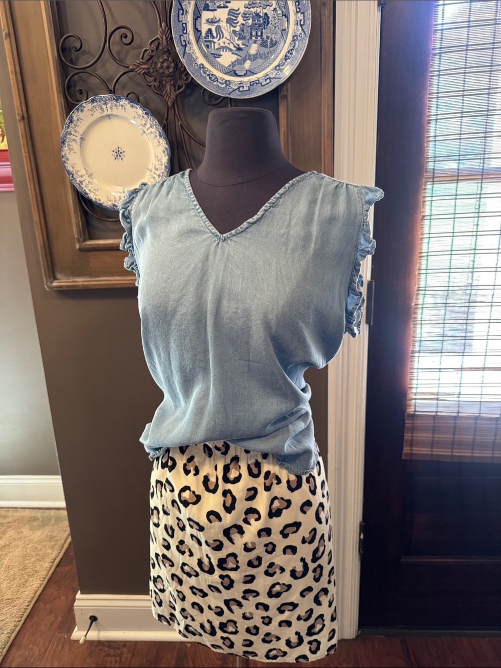 Aina Be Black and Cream Leopard Midi Skirt